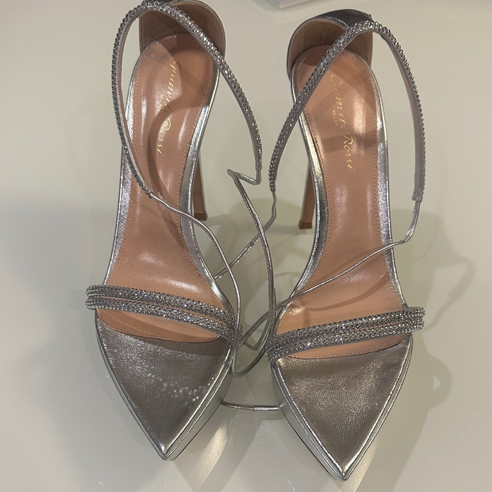 Gianvito Rossi Metallic Silver Strappy Heels